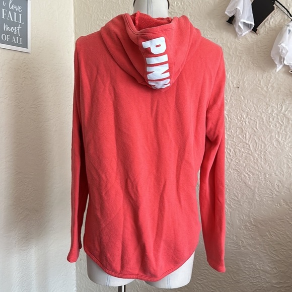 Victoria’s Secret Pink White Logo Hoodie Zip Up Sweatshirt Medium - Picture 5 of 10